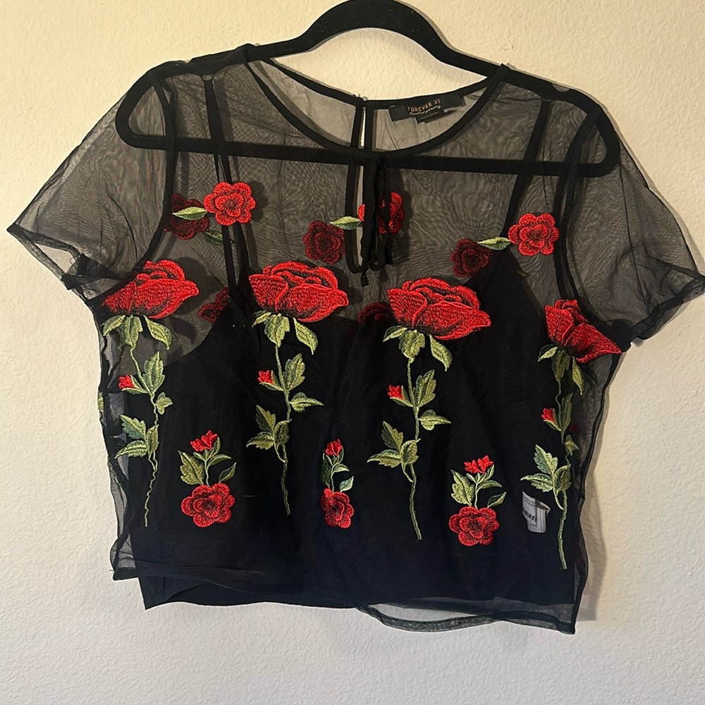 Mesh Embroidered Crop